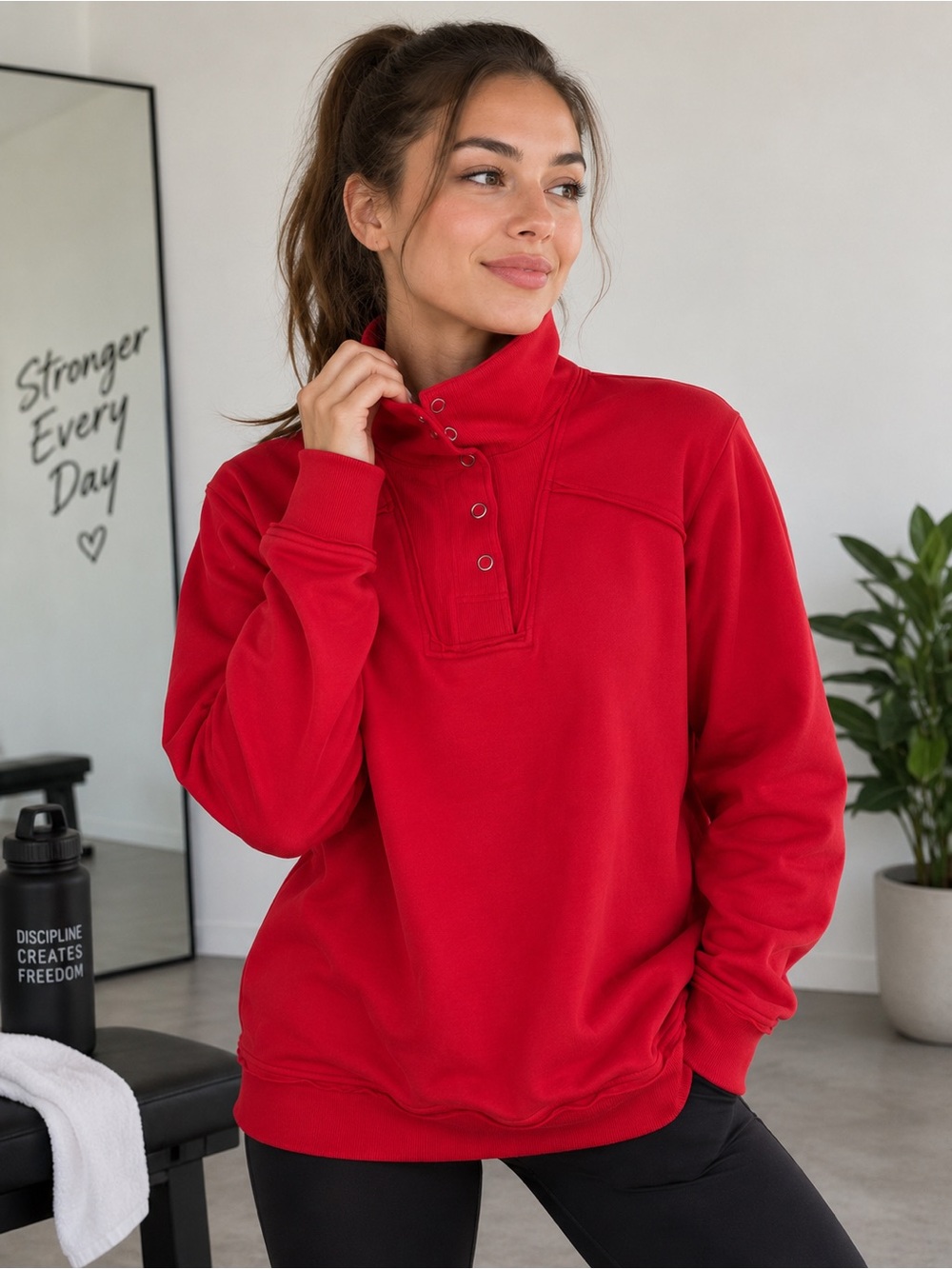 Soft Surroundings Red Snap Collar Pullover Sweatshirt Tunic Size L